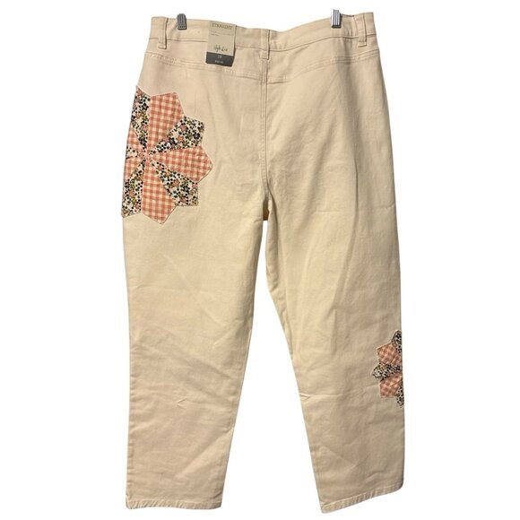 Style & Co Womens 16 Ivory Floral Patches Straight Denim Hi Rise Jeans NEW - Picture 2 of 6